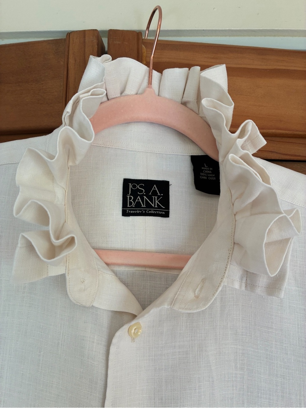 Jos. A. Bank Cream Ruffle Collar Button-Front Blouse - Picture 4 of 6
